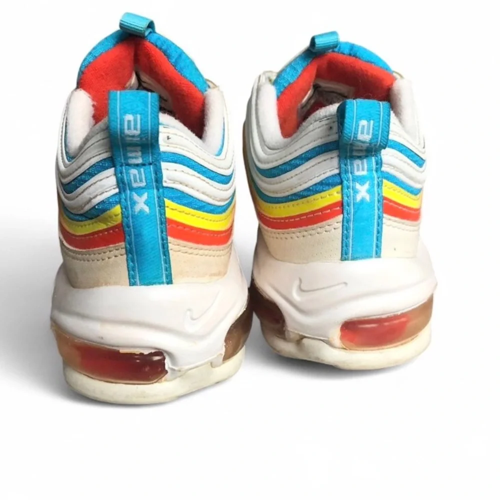 Nike Air Max 97 Shoes Youth Size 5Y White Blue Red Yellow GS Retro Running.